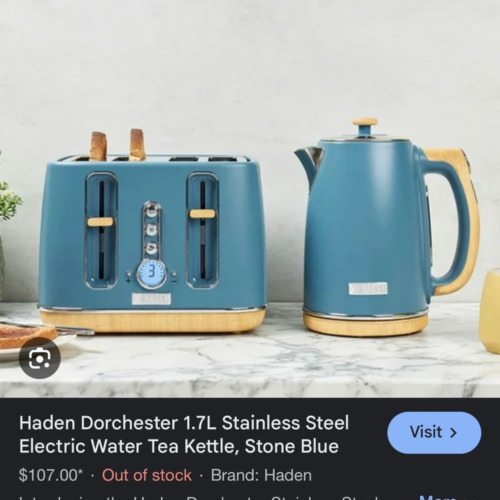 HADEN Dorchester Silt Stone Blue Electric Tea Kettle